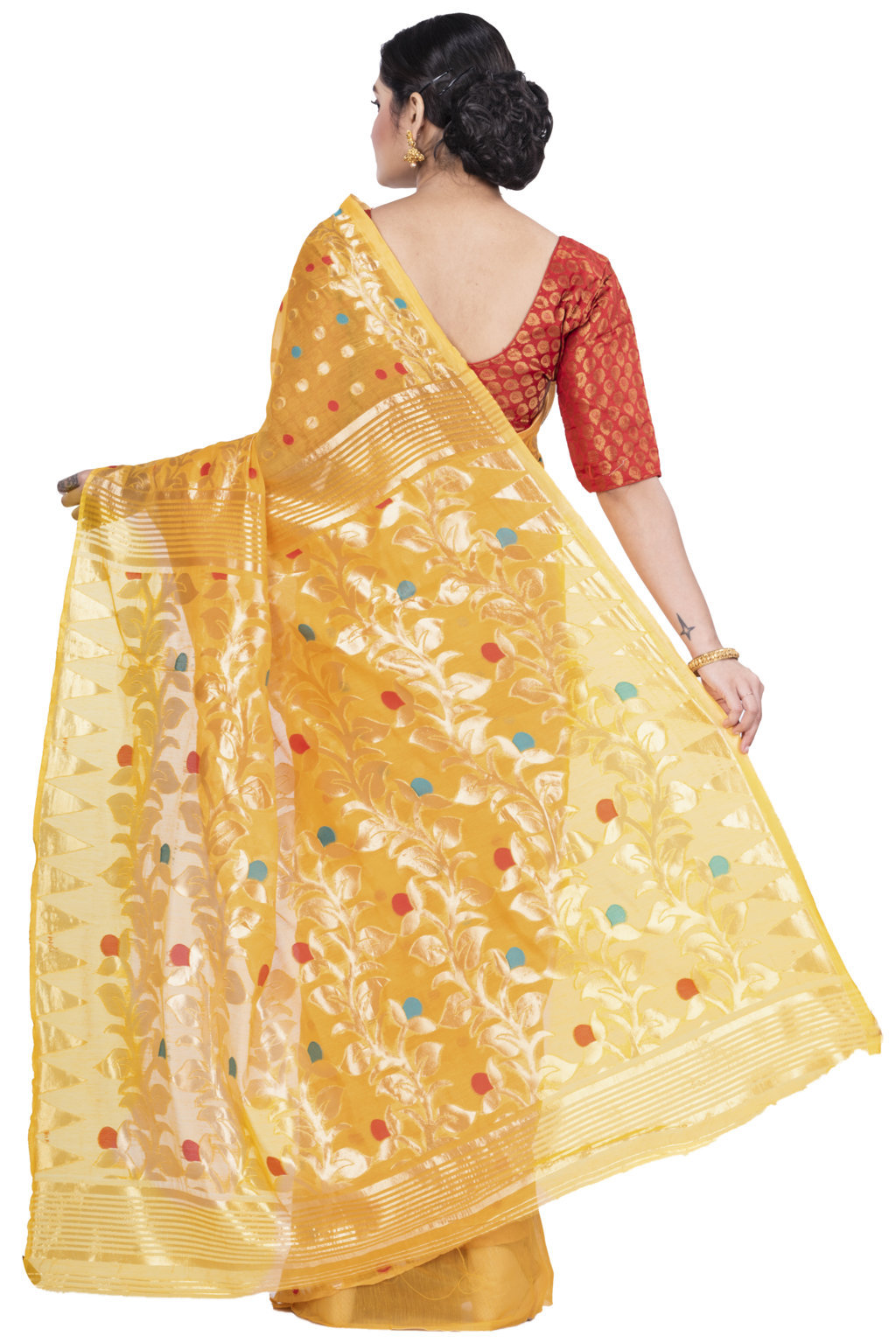 Yellow Pure Cotton Lataguti_Jmdni Jamdani Saree (688)